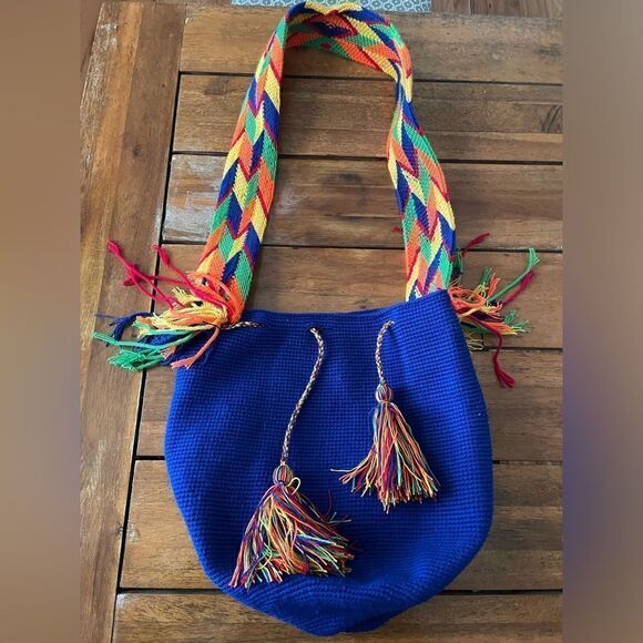 Authentic Handwoven Wayuu Tribe Bag/Handmade in Colombia blue / multicolor boho - Picture 1 of 9